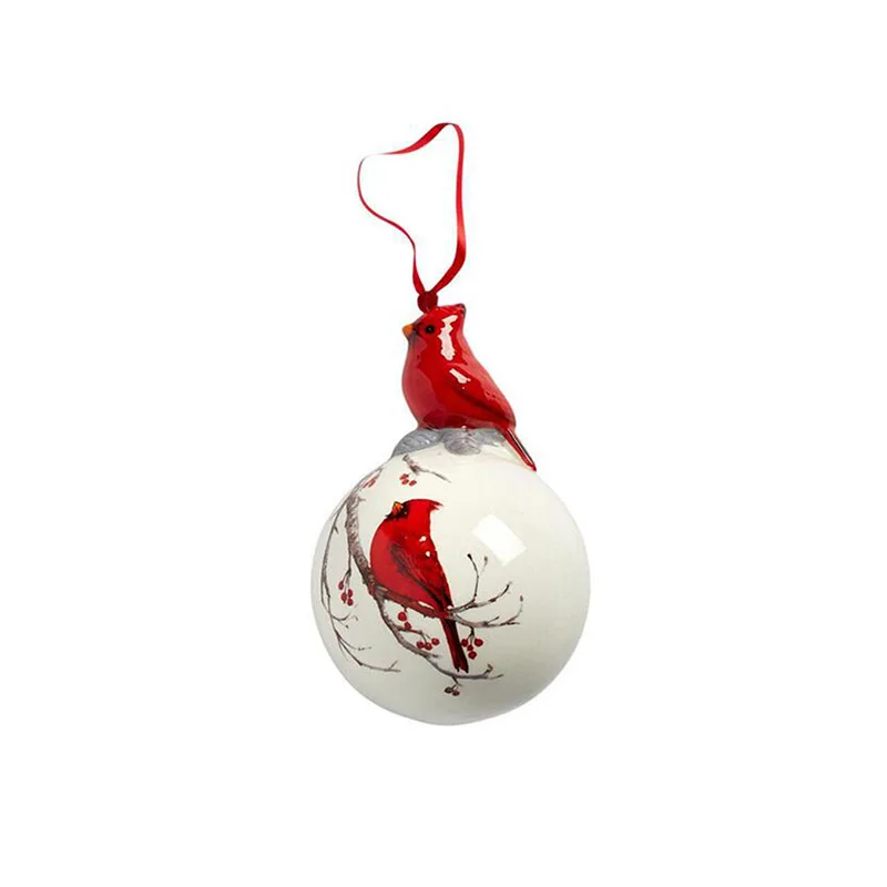 Wholesale Ceramic Christmas Ball Ornament with Red Cardinal