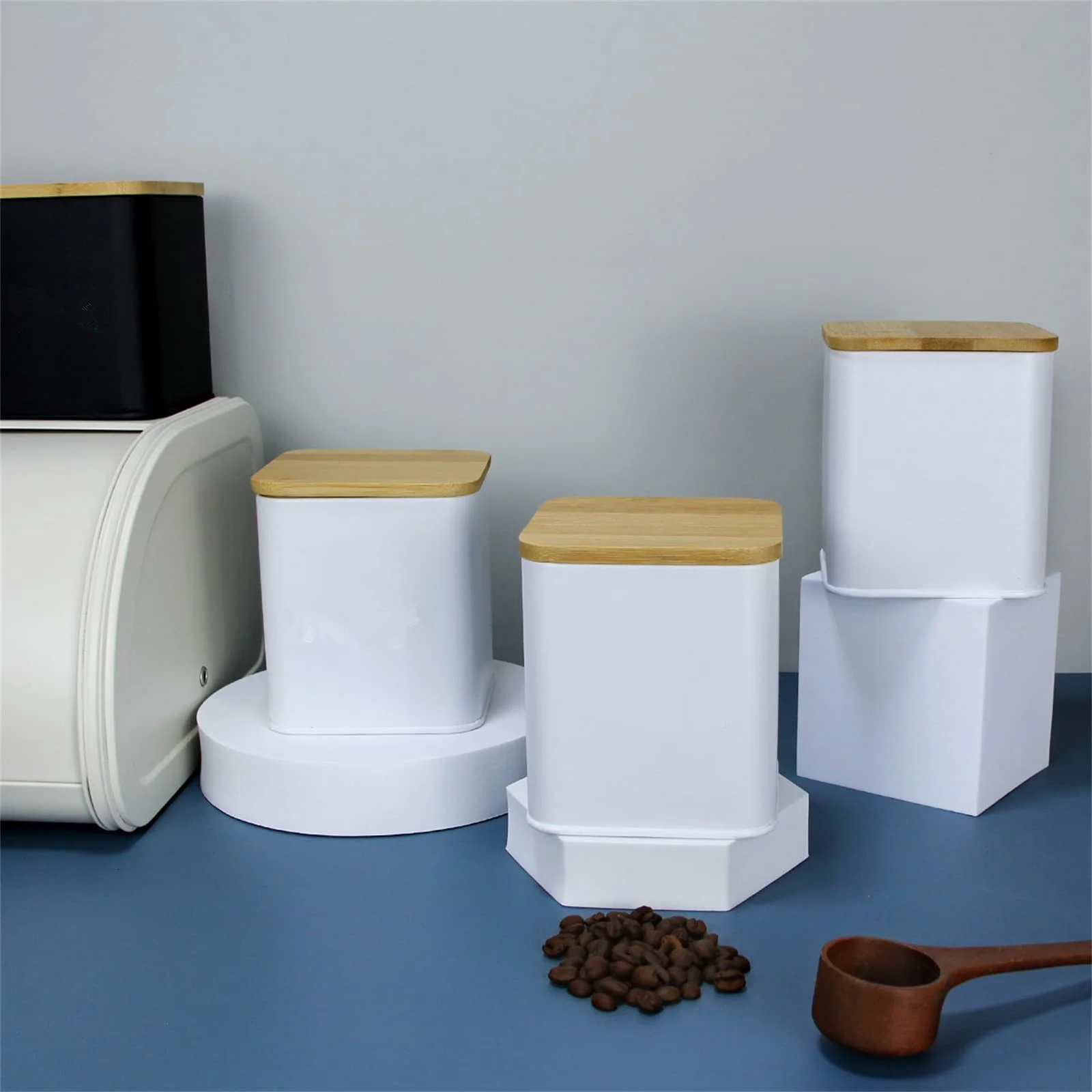 Wholesale Metal Square Canister Box Set Airtight Food Storage Canister With Bamboo Lid
