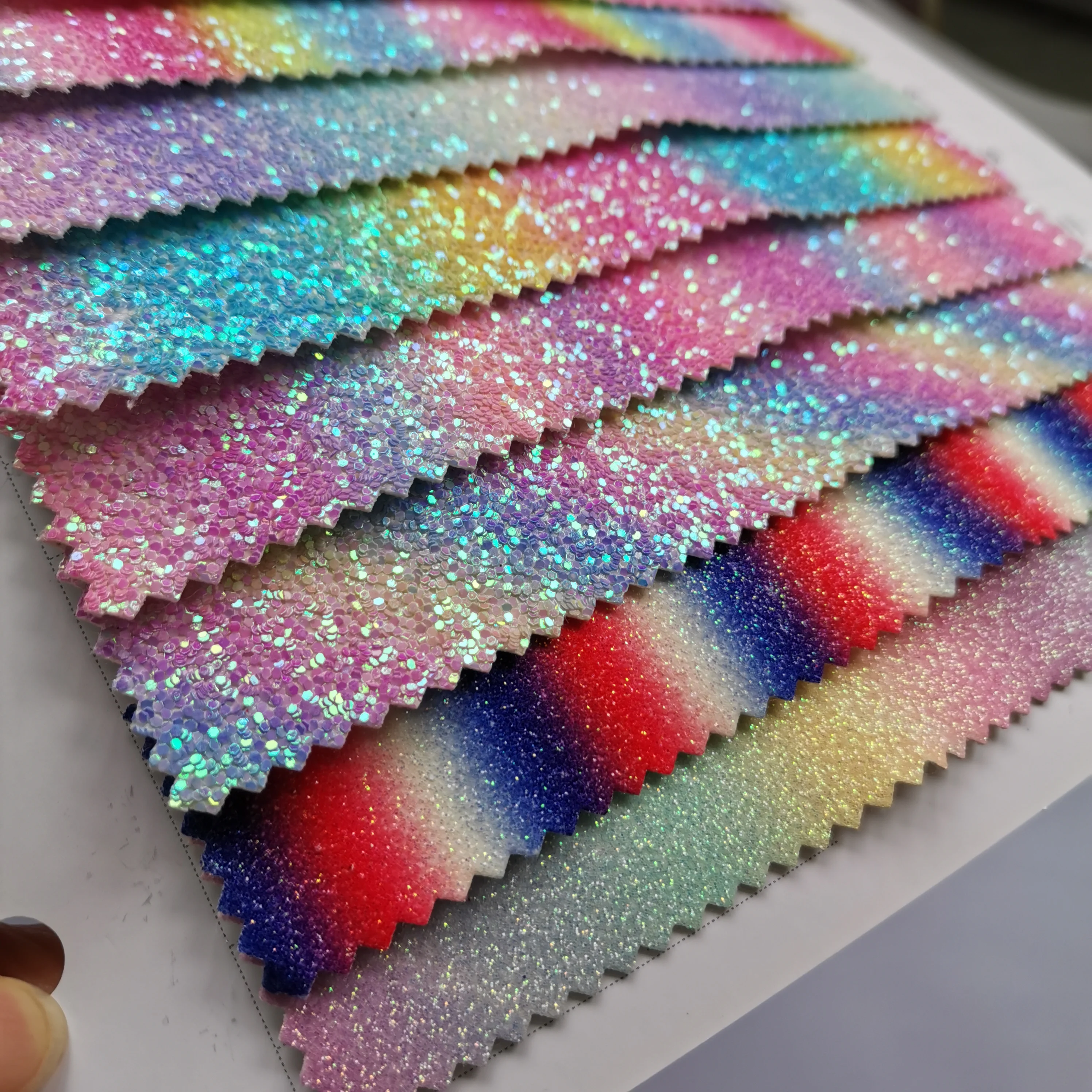 Glitter rainbow Pu Bag Making Glitter Vinyl Pu Leather Glitter Fabric TC Backing