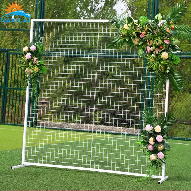 NAXILAI 2020 High Quality Wedding Supplies Circle Round White Gold Metal Mesh Grid Backdrop