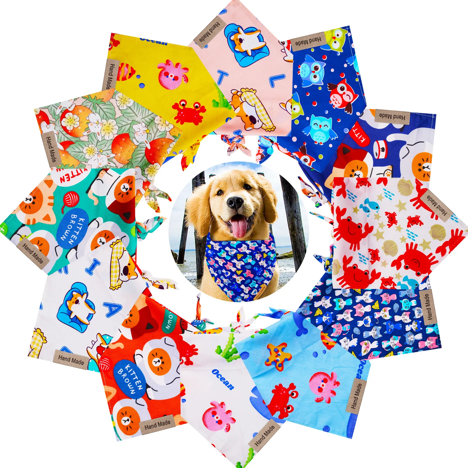 Pet Dog Cat Neckerchief Bandana Collar Adjustable Buckle Neck Scarf Dog Accessories Dog Bandana with Logo