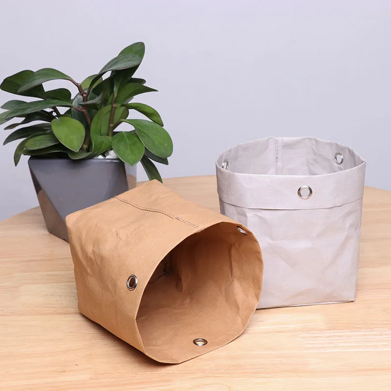 Custom Waterproof Washable Collapsible Storage Box Bucket Reusable Plant Flower Pots Nordic Tyvek Kraft Paper Bag Box