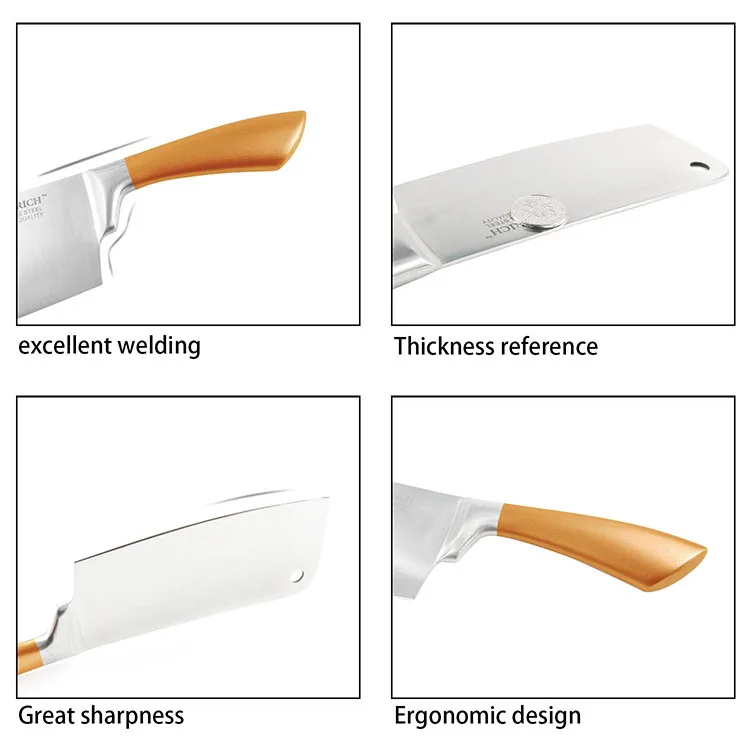 8pcs Golden Knife Handle Stainless Steel Colorful Kitchen Knife Set With Acrylic Stand