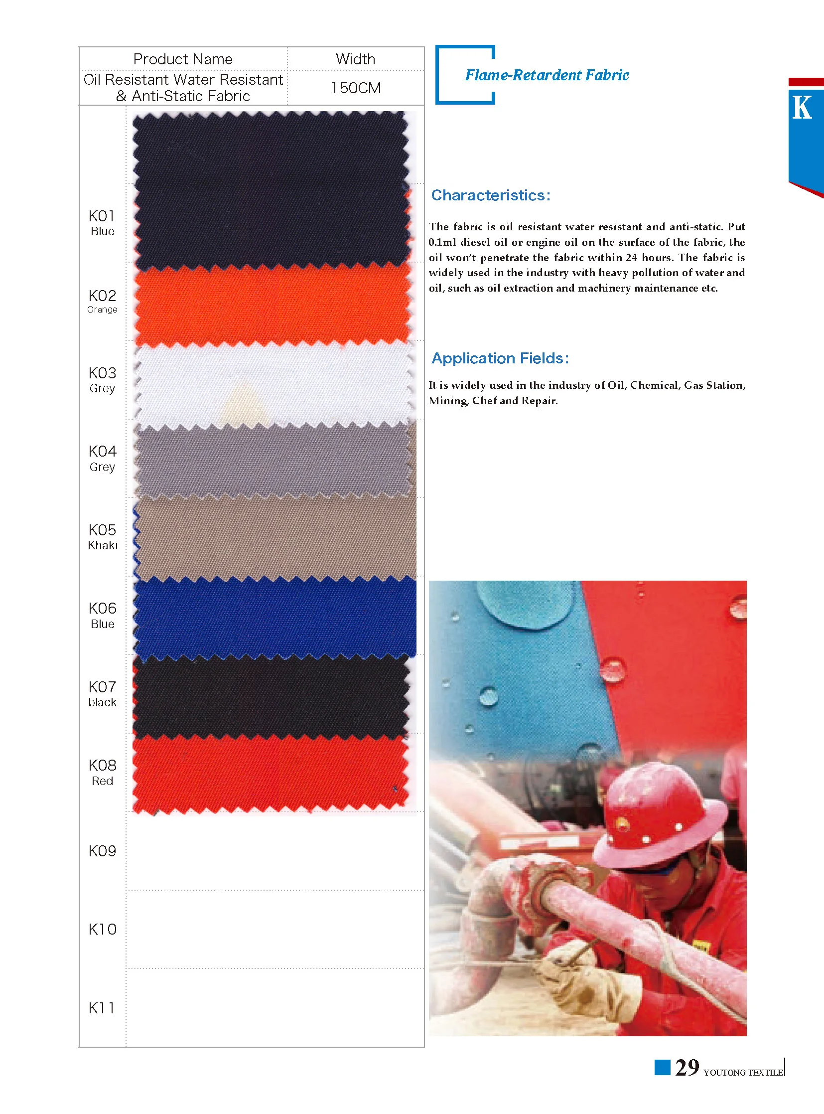 Oil Resistant Water Resistant Anti-static Fabric For Oil Worker Garments