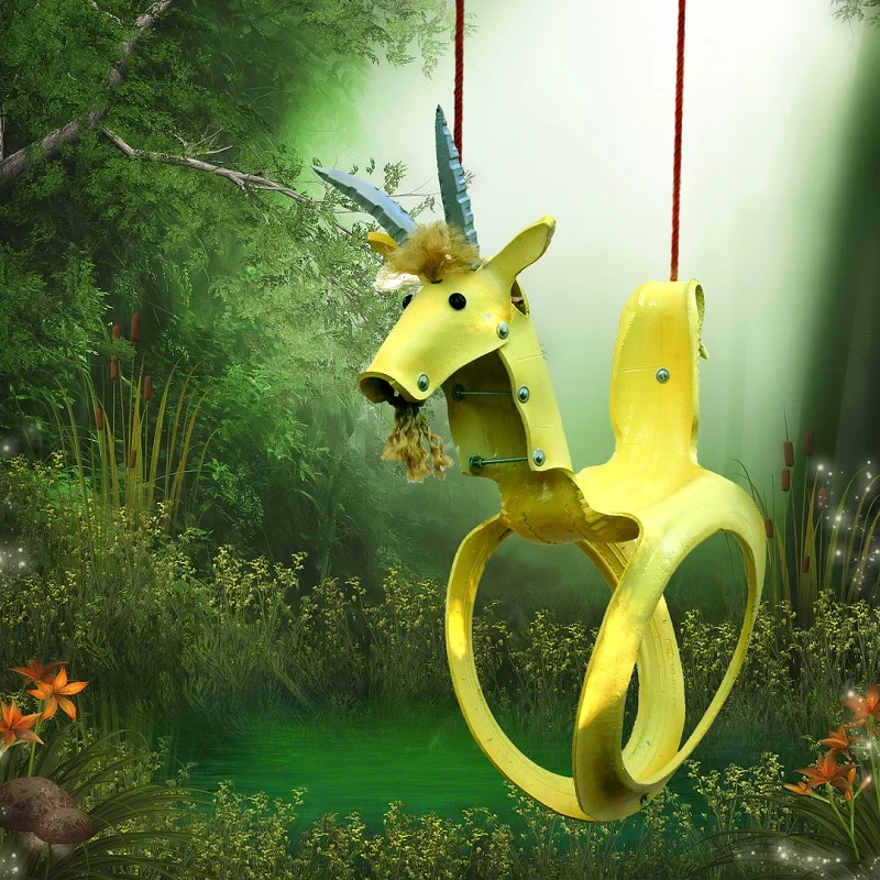 
gold Goat Recycled Tire children swing, kids Swing for Kids 3 to 10 years old, 