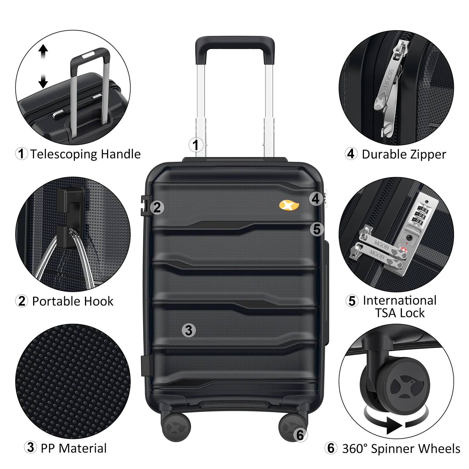 Wholesale MGOB Brand Hard Side  Trolley Travel Luggage 3 Piece Suitcase Set With PP Break proof Zipper Lightweight Suitcases Bag