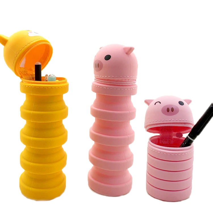 Custom Kids Kawaii Animal Stand Up Pencil Case Set Foldable School Large Pencil Pouch For Girls