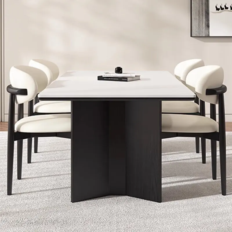 Synthetic marble top dining room furniture six ten eight chairs modern rectangle  2 stable pedestals slate dinner tables