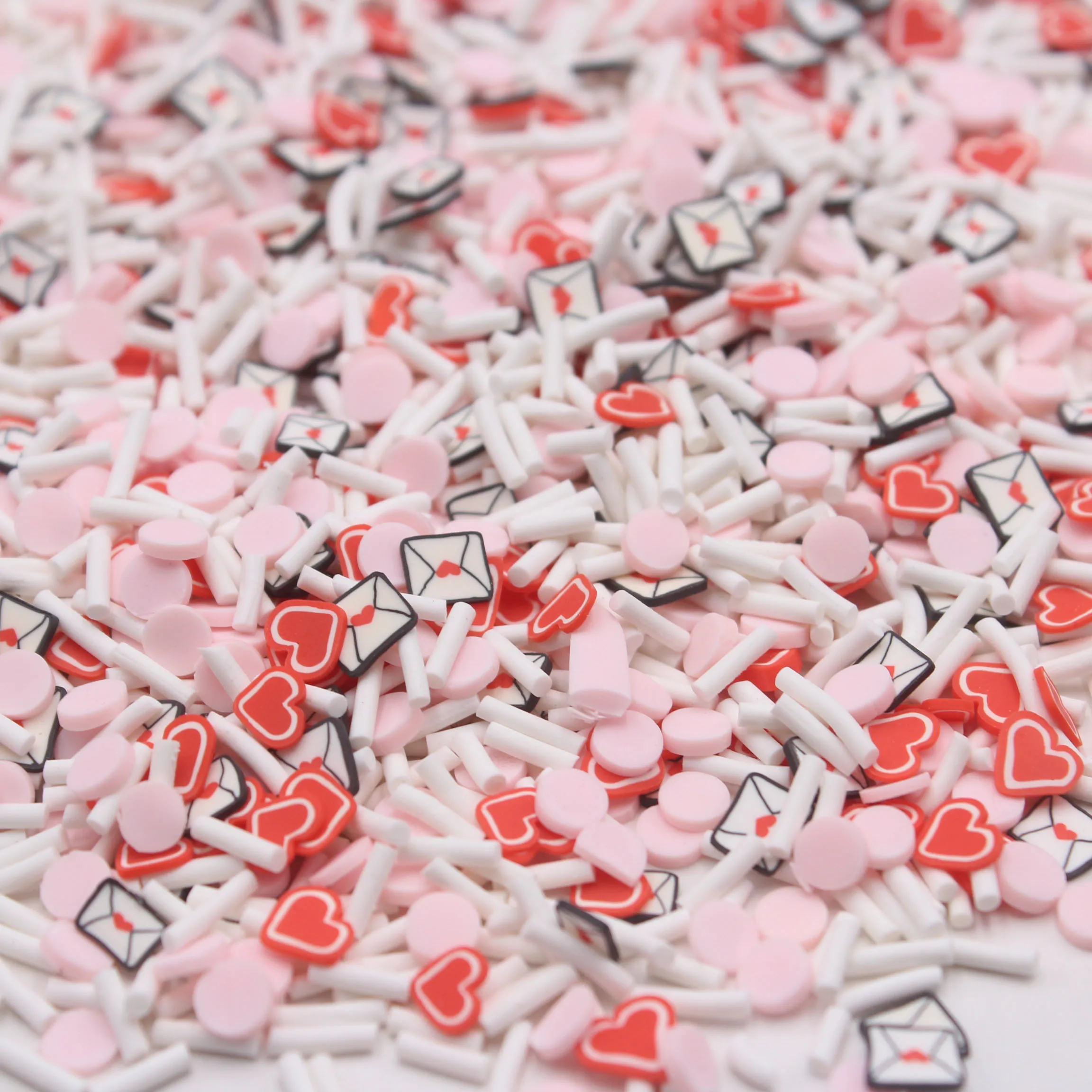 1KG Valentines Themed Clay Slice Red Heart Love Envelope Faux Candy Round Sprinkles Tumbler Shaker Filler