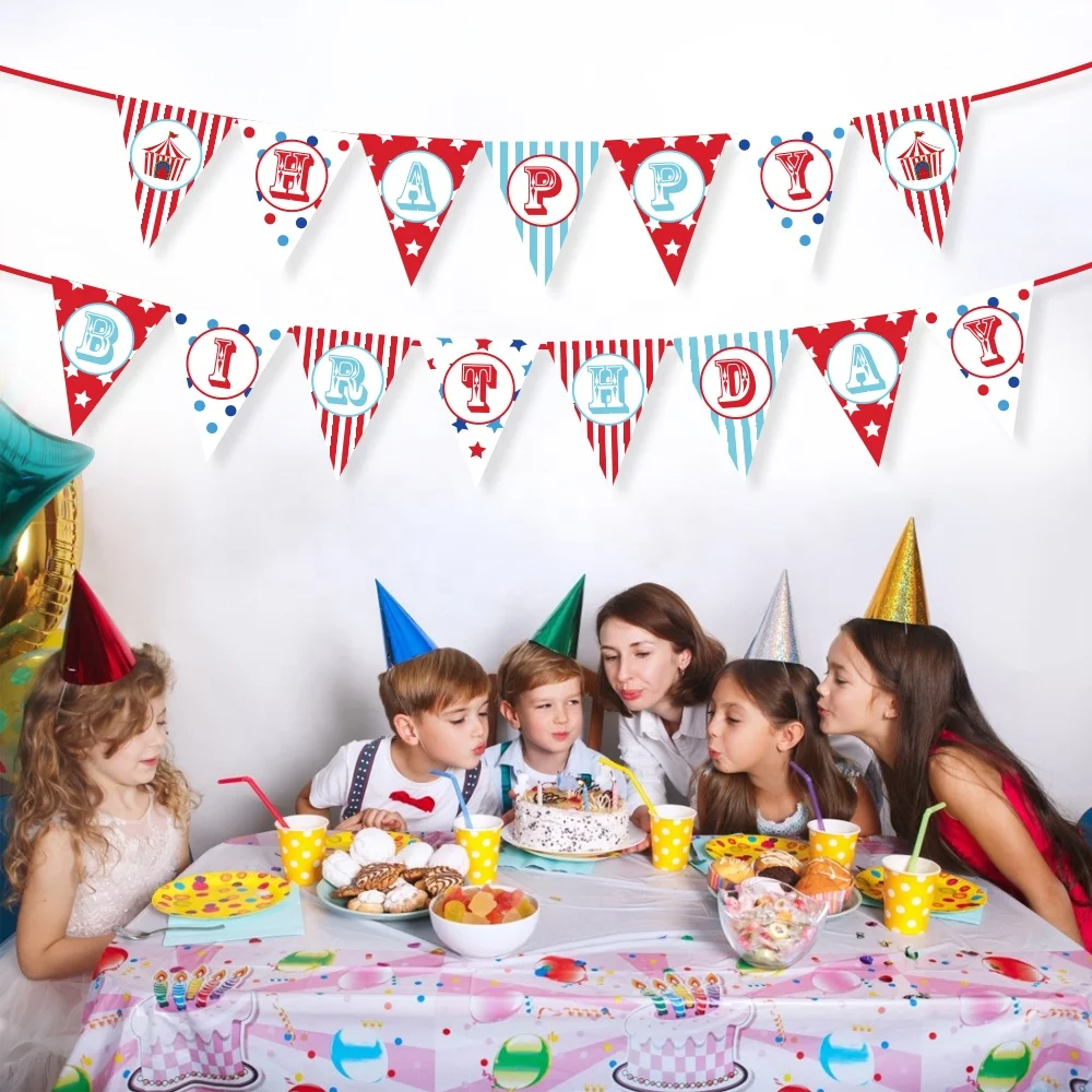 BA142 Circus themed party happy birthday party banners bunting Pennant for kids
