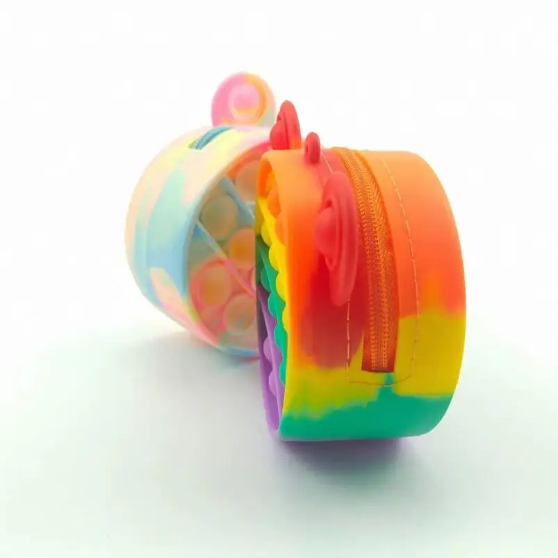 Custom Rainbow Silicone Coin Purse With Decompression push bubbles fidget toy purse