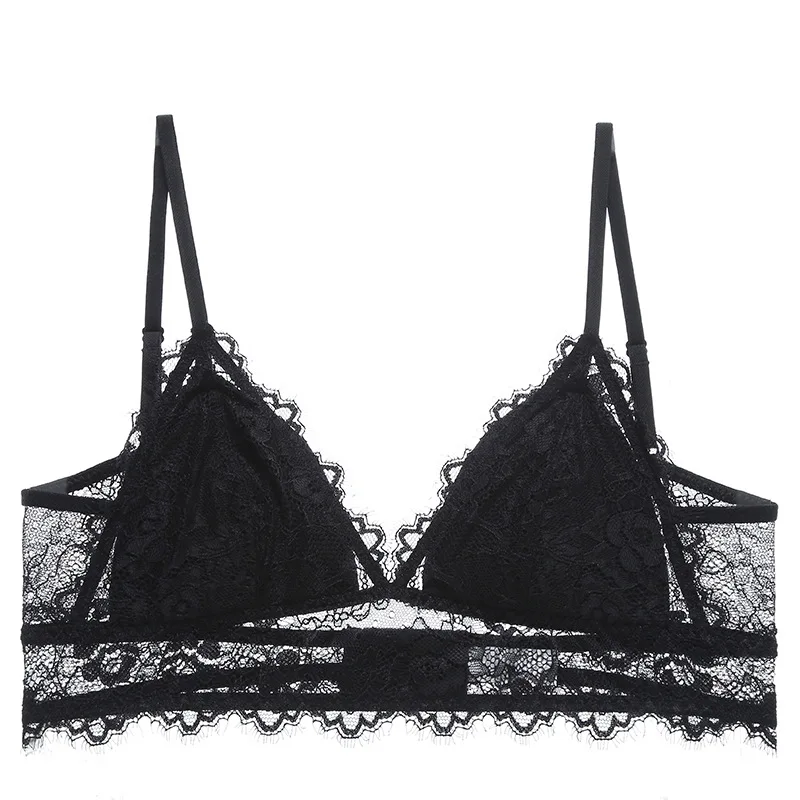 Sexy lingerie set female lace back cross belt thin French bra without underwire bra triangle cup girl