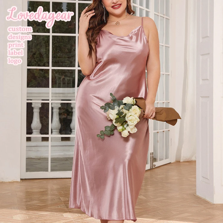 Loveda New Womens Plus Size Night Skirts Halter Off Shoulder Backless Imitated Silk Fabric Pajamas For Home