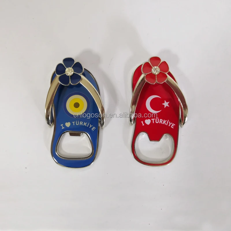 Custom Tourist Souvenir Magnetic Mini Flip Flop Slippers Sandal Shoe Fridge Magnet Beer Bottle Opener