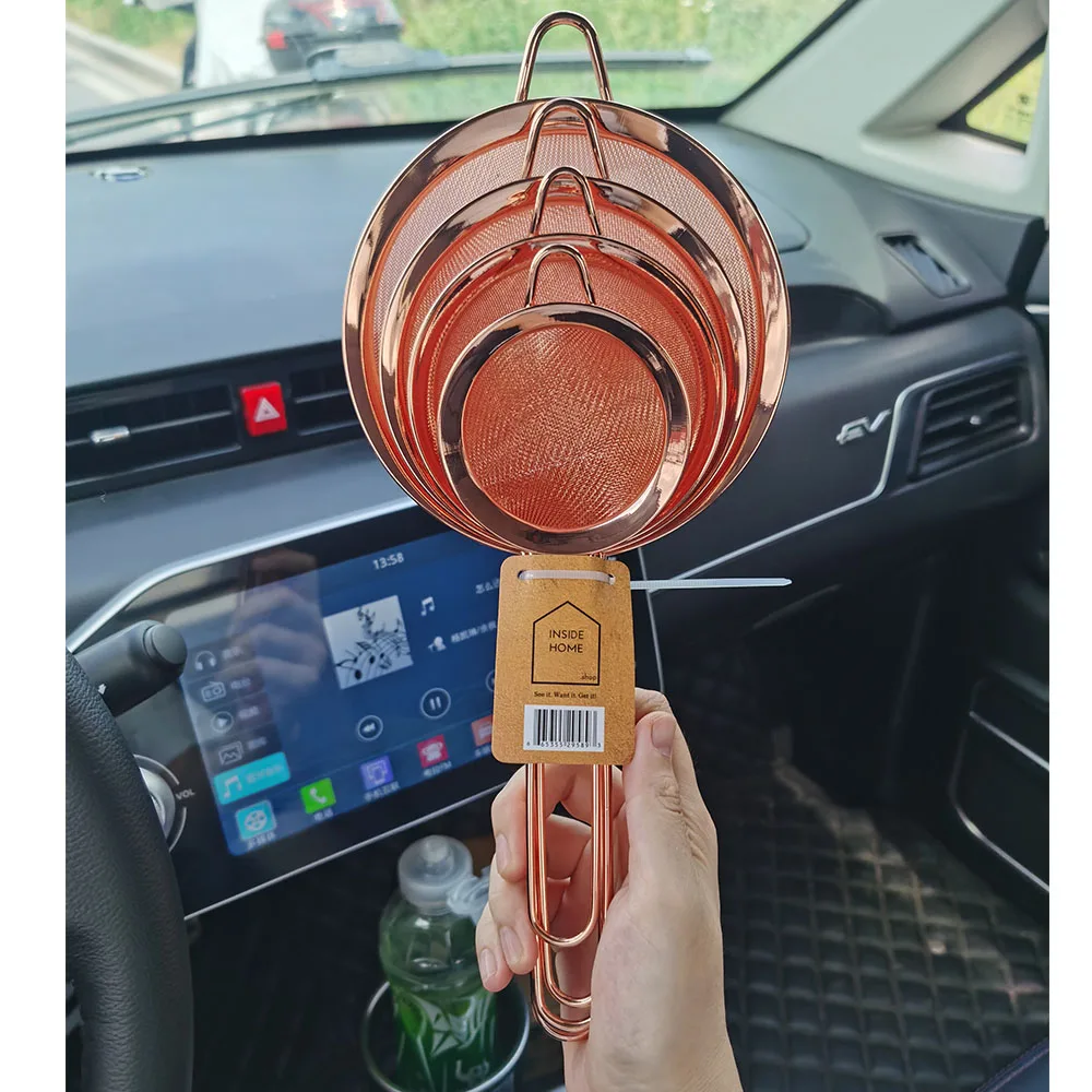 Kitchen Accessories Rose Gold Stainless Steel Mesh Strainers Set Of 3