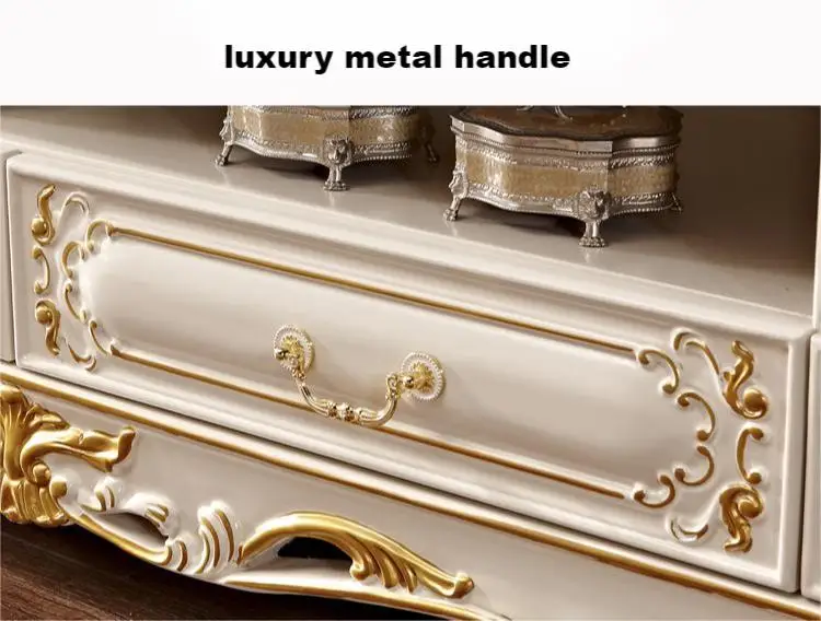 classic white and gold american rural solid wood tv cabinet, Wood Storage Cabinet Nordic tv cabinet and coffee table set