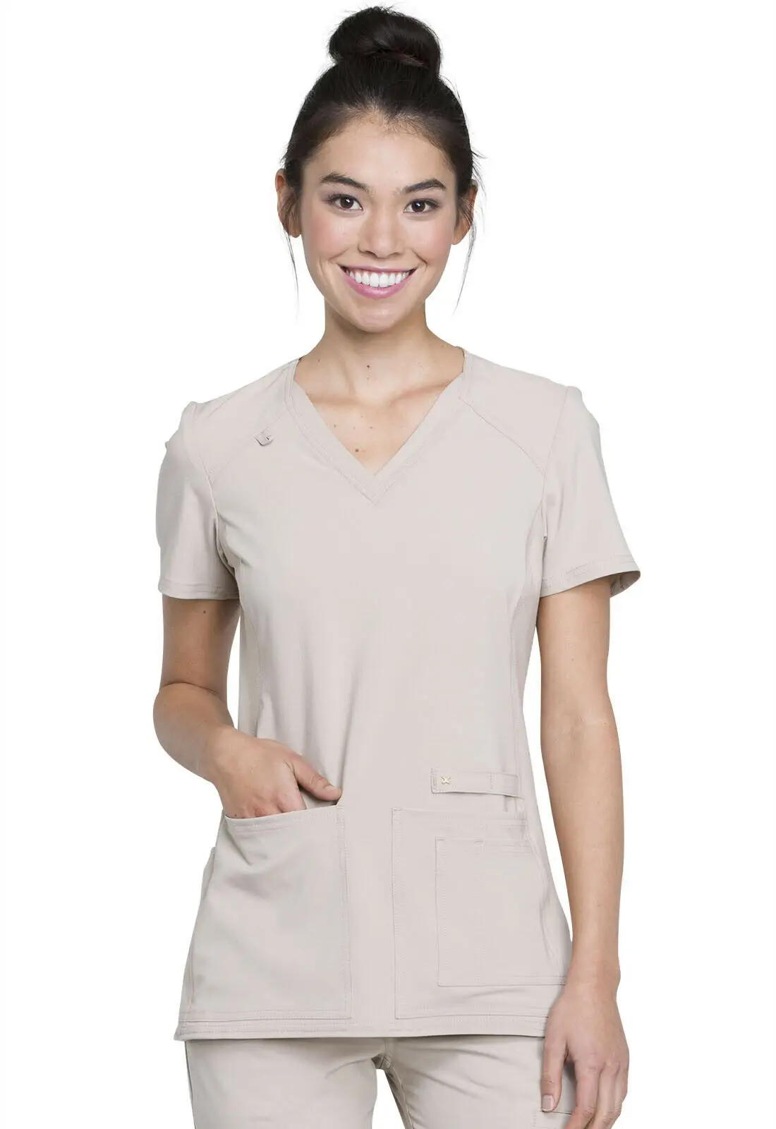 Wholesale Stretch Fabric Modern Scrubs Uniforms Sets V-Neck Knit Panel& Straight Leg Pant Nurse Scrub Hospital Nursing Uniform