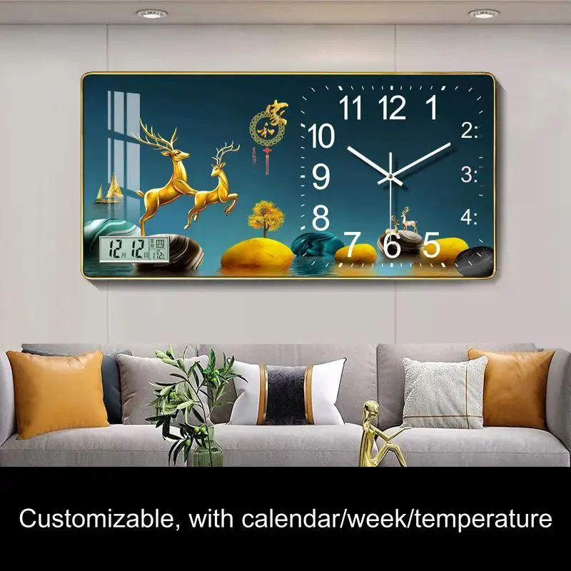 Large Luxury Crystal Panel Wall Clock Living Room Dining Room Luxury Decoration Modern Art Wall Clock