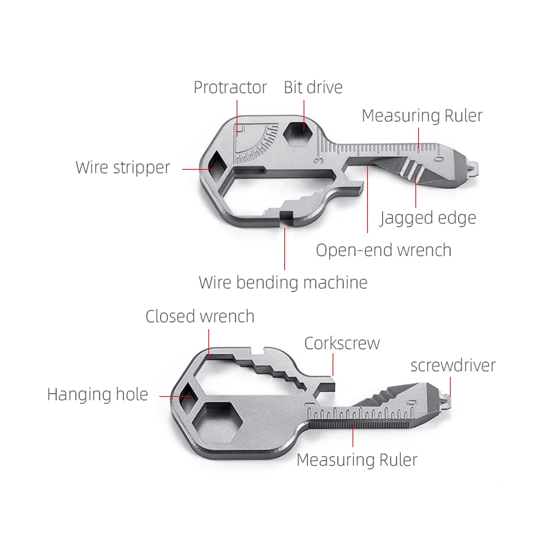 High Quality 17-4 Stainless Steel Key Shaped Pocket Tool Key Shape Multi Tool