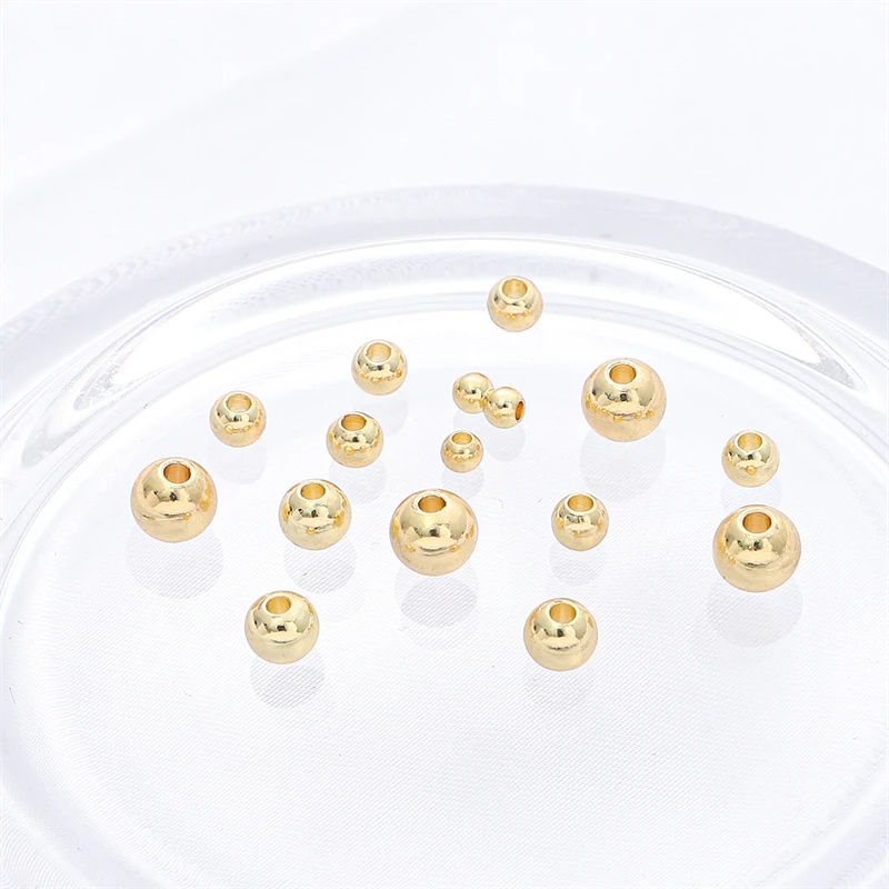18 Years Wholesale Premium Real 14K Gold plated Beads Spacers Round Metal Beads For Jewelry Bracelet Findings Components Making