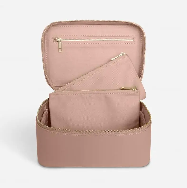 Ladies saffiano leather travel toiletry case portable handle makeup vanity box dopp kit cosmetic bag