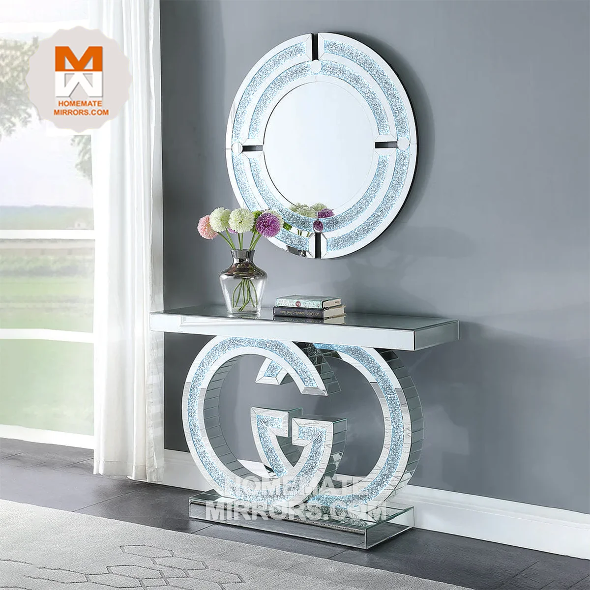 Hot Sell Competitive mirror console tables with mirror crushed diamond
