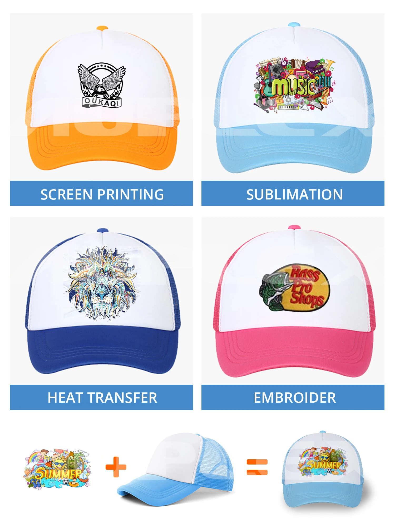 Trucker Cap Heat Transfer Caps and Hats Cheap Advertising Custom 100% Polyester Men Baseball Cap Breathable & Waterproof Plain