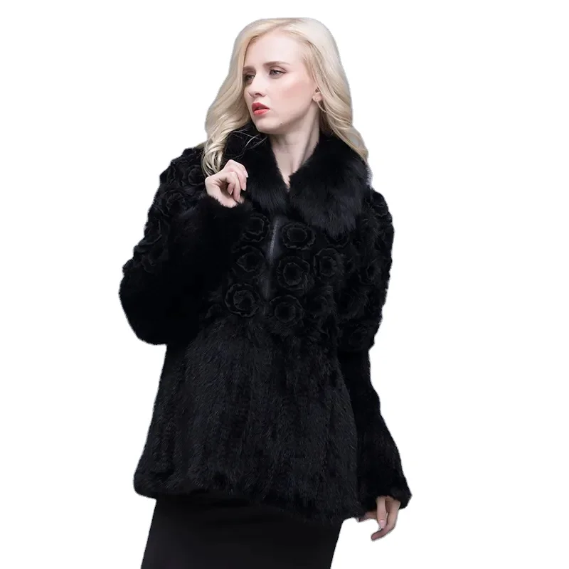 MWFur Fashion Mink Fur Long Sleeve Coat Winter Warm Large Size Flower Mink Women Casual Mink Fur Coat