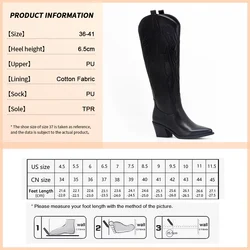 New Fashion Cowboy Boots Slip-on Pointed Toe Western Boots Chunky Heel Vintage Embroider Fashion Botas Mujer Winter Shoes Women