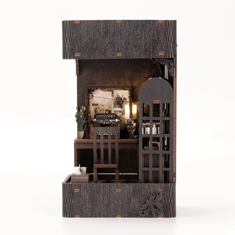 Custom 3d wooden puzzle DIY Book nook mini detective agency Bookshelf Insert Build-Creativity Kit Dollhouse handmade Bookend