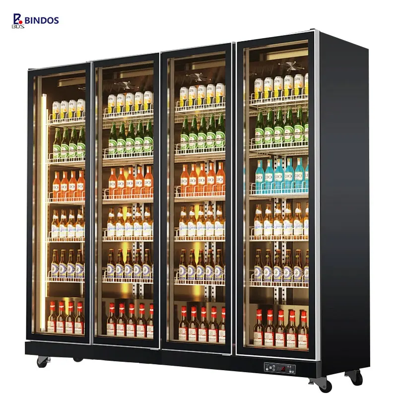 Three Full Glass Doors Supermarket Drink Display Cooler Cold Beer Beverage Fridge LED Lighting Standard Size Freezer For Shop