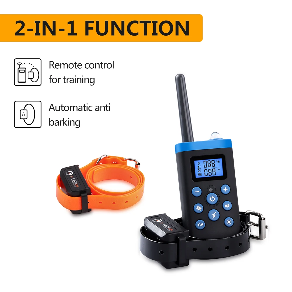 PaiPaitek Rechargeable 1000M Remote Controlled Shocker Anti Barking Dog Training Collar Electric Shock Training For 2 Dogs