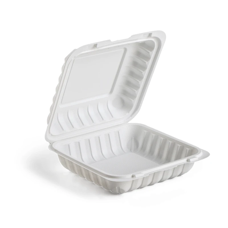 PP Clamshell Takeout Boxes Hinged To-go Food Containers Sturdy Thermoform MFPP Mineral Filled Plastic Fast Meal Disposable White