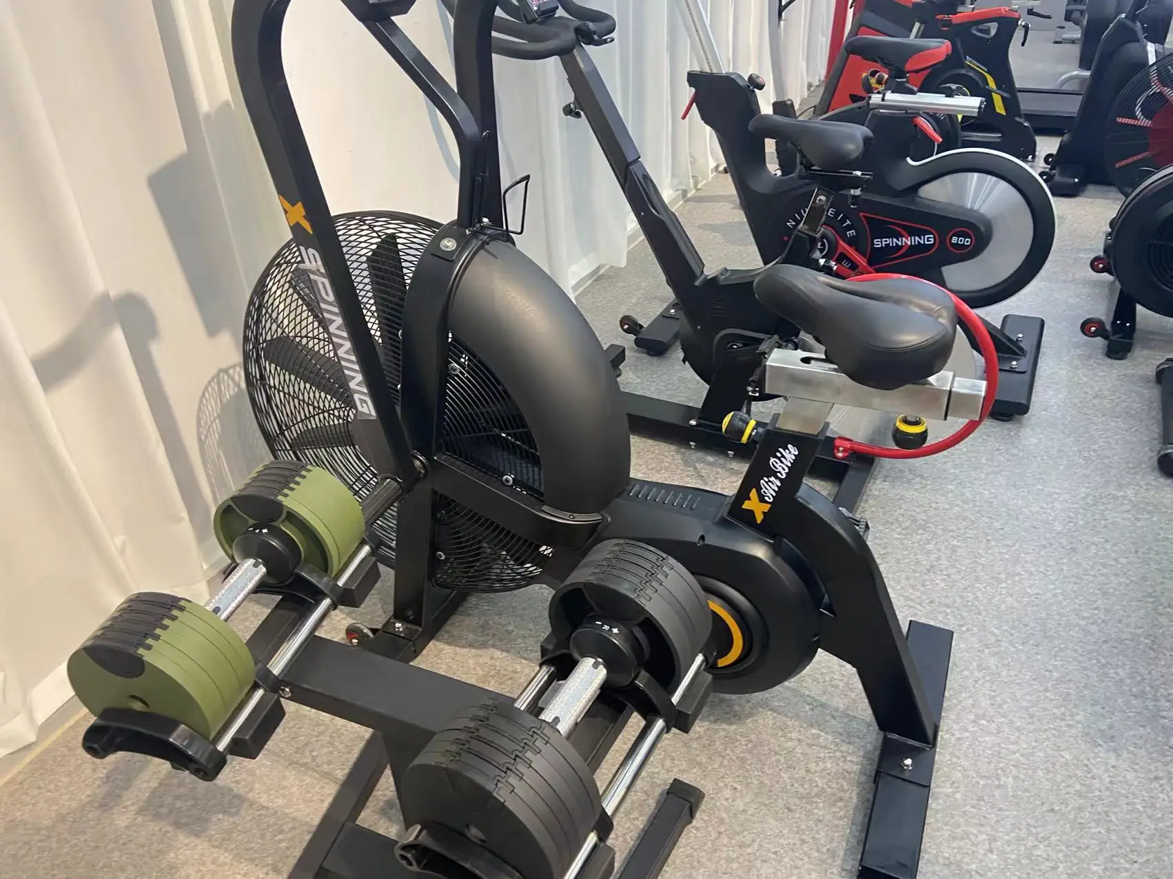 DeZhou OBISON gym exercises exercise Air Bike cardio Belt drive Displays time distance calories speed RPM and heart rate