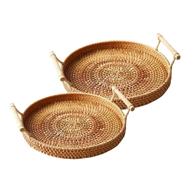 Hand - Woven Bread Table to Receive a Twine Handle Wicker Round Snack Fruit Rattan Basket Storage Baskets High Quality