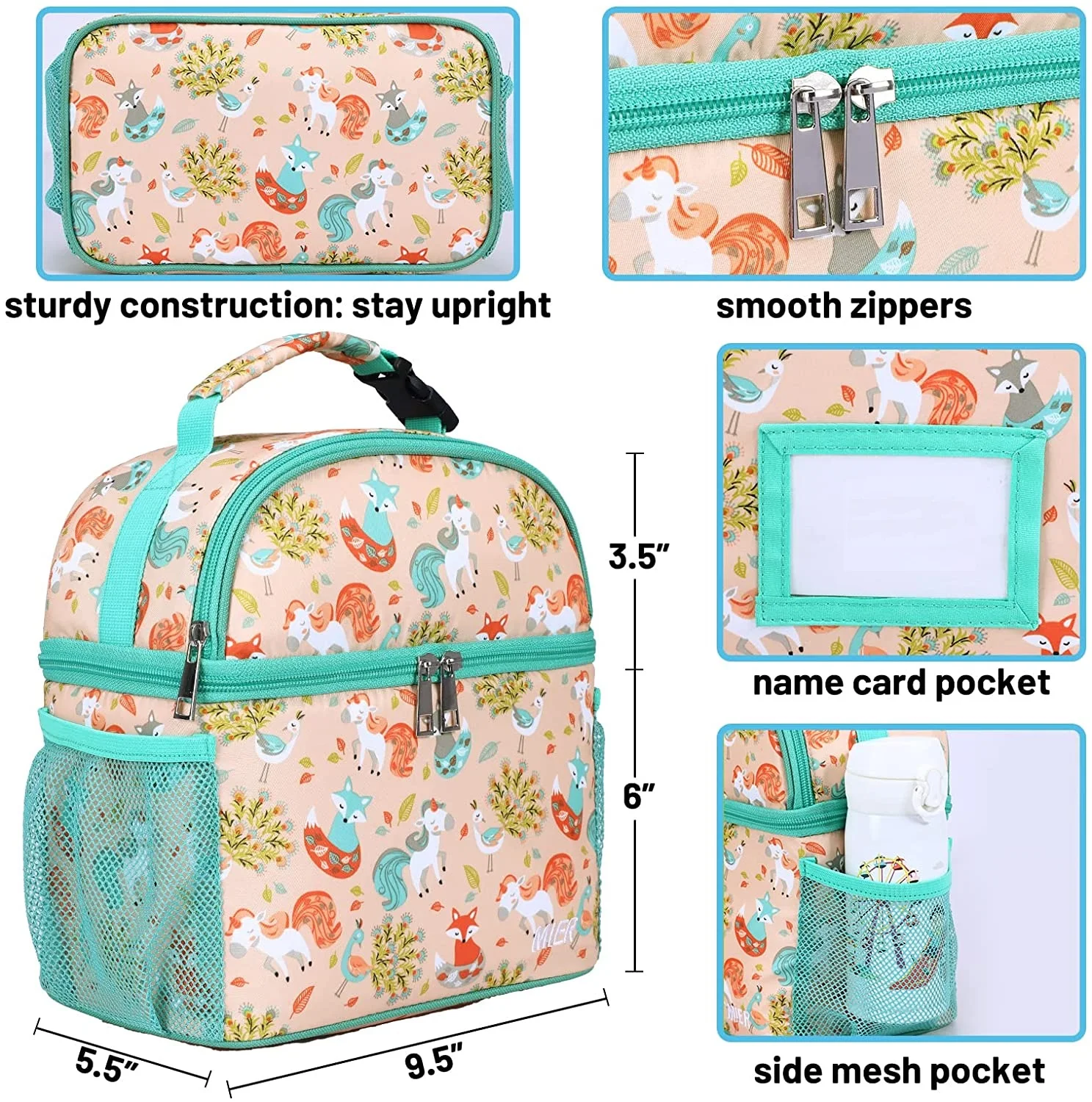 Kids Cartoon Unicorn Lunch box Insulated Soft Bag Mini Cooler Back to School Thermal Meal Tote Kit for Girls and Boys