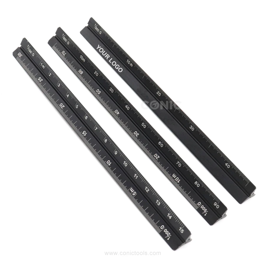 Factory Customized 15cm 6inch Architectural Drafting Scale Ruler 3 Sided Engineering Aluminum Triangle Scale Ruler