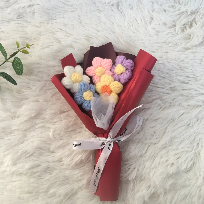 Knitted Puff Bouquet Crochet Bouquet Artificial Creative Flowers Finished Mothers Valentines Day