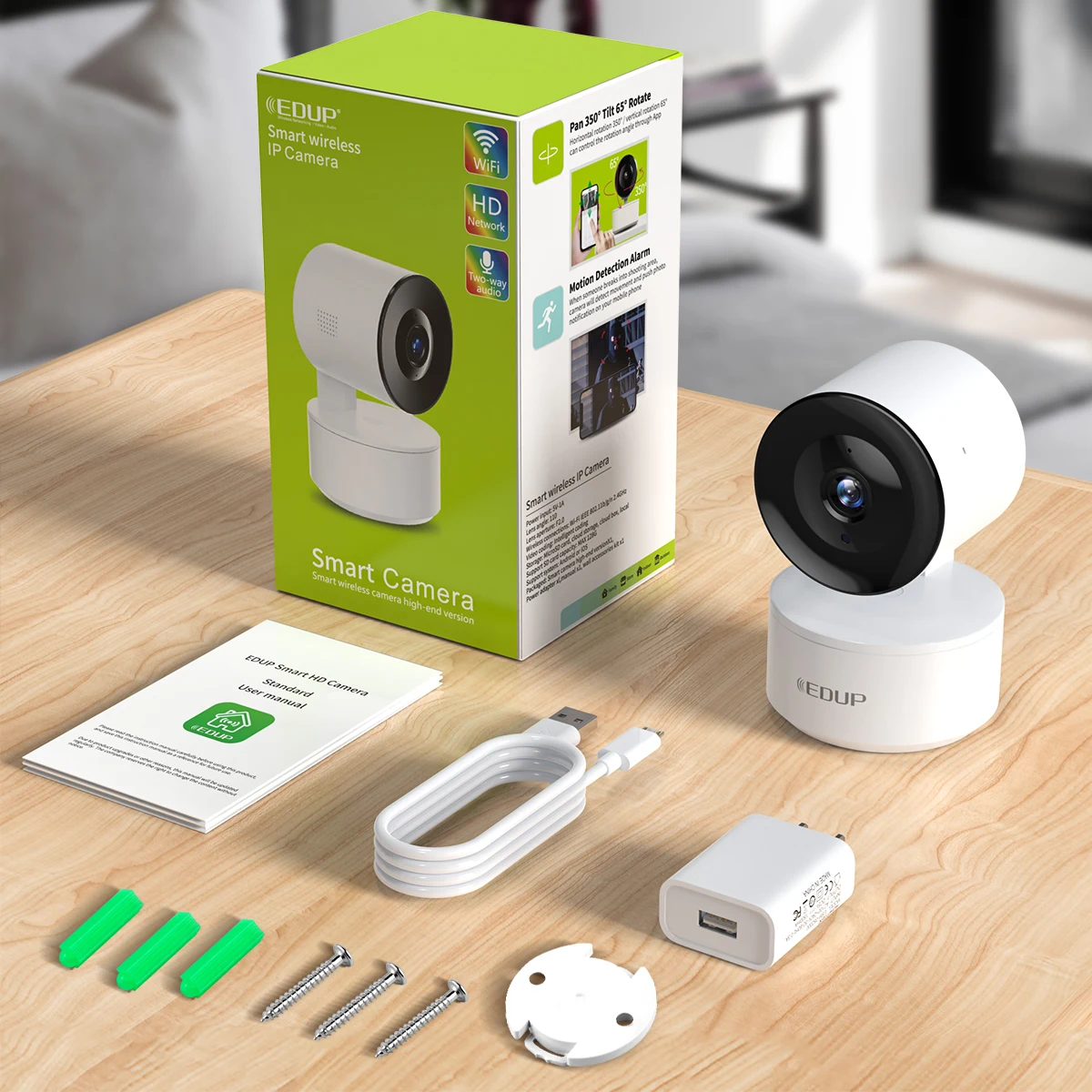 Умная IP-камера EDUP 2K HD Wi-Fi ночное видение слежение за ребенком 300 Вт