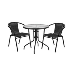 Wholesale Cheap Outdoor Patio Furniture Balcony Rattan Bistro Set 3 piece Tables and Stacking Chairs Set for Cafes Restaurant