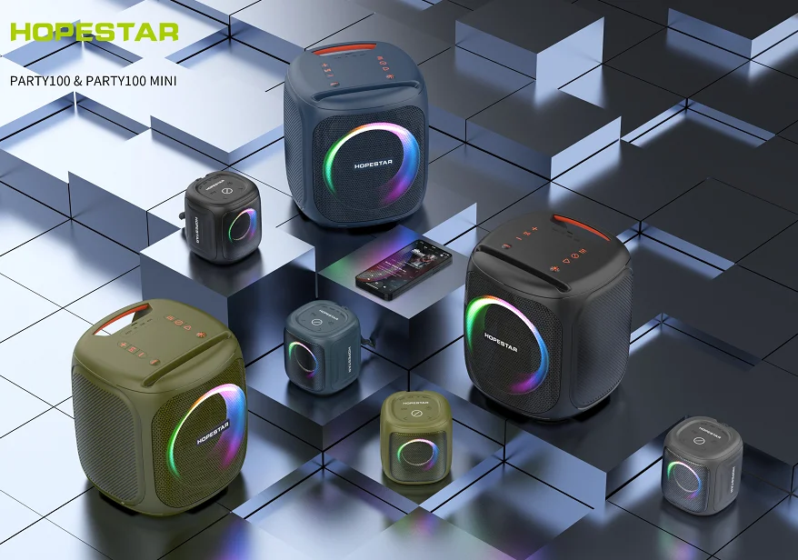 Colorful Rgb Light Bass Stereo Waterproof Outdoor Blue tooth 5W 2400mah Party100 Mini Portable Wireless Speaker CE HOPESTAR