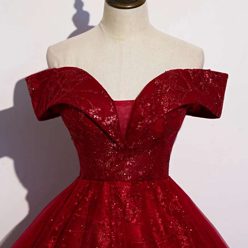 Off Shoulder Red Color Luminous Wedding Dresses Bling Lace Ball Gown Sweet 16 Dress Quinceanera Gowns