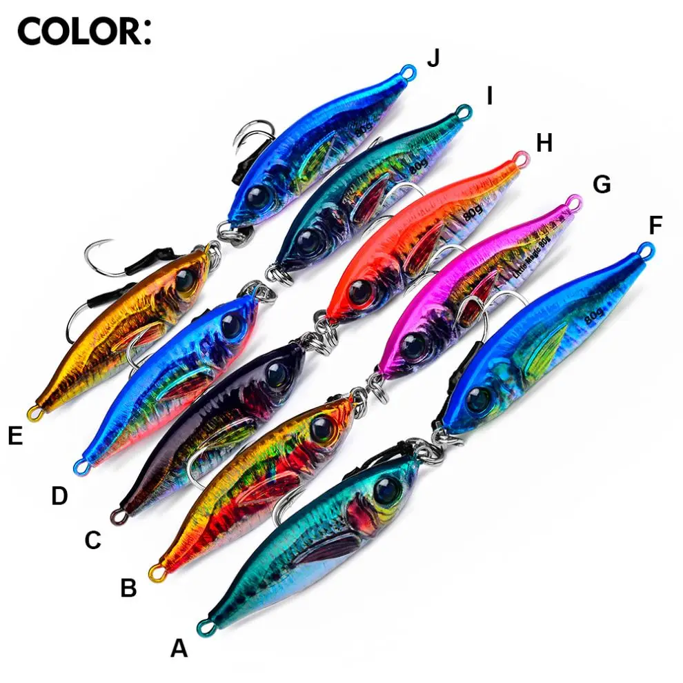 30g/40g/60g/80g 10 colors 3D Lifelike Eyes Realistic Fish Body Fast Sinking Jig Fishing Lures