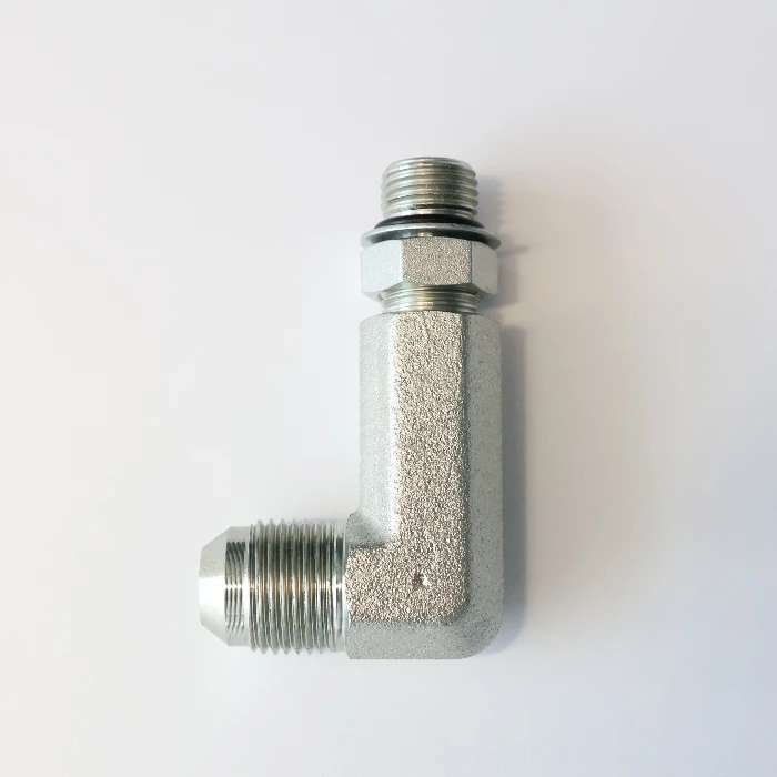 Zine Plated Carbon Steel 90 Deg Straight Thread Elbow Male SAE ORB to JIC 37 Flare Hydraulic Adapters Fittings