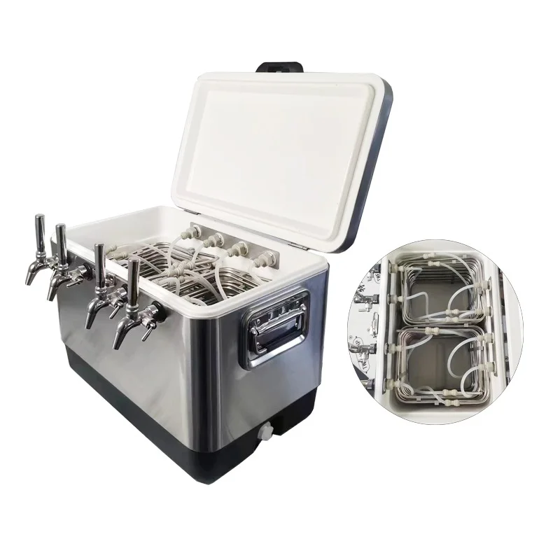 Stainless Steel Draft Jockey Cooler Box Portable Bar Professional Grade Stainless Coils Rear Input Four Adjustable Beer Taps