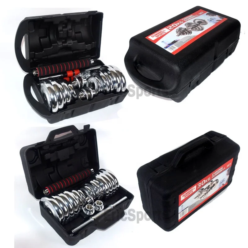 buy online free  weight adjustable strength training 15kg 20kg 30kg boxes chromed dumbbell sets