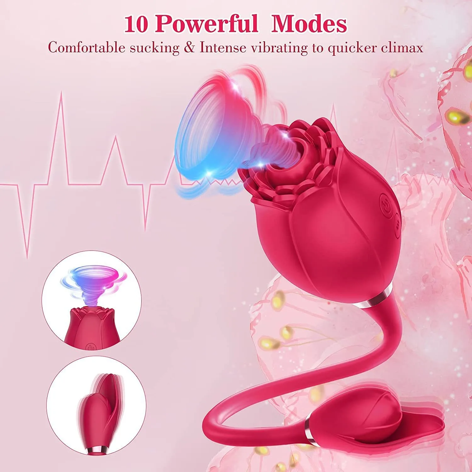 Female 2 in 1 clit electric egg wireless quiet clitoral sucking and vibrating tongue rose flower vibrator