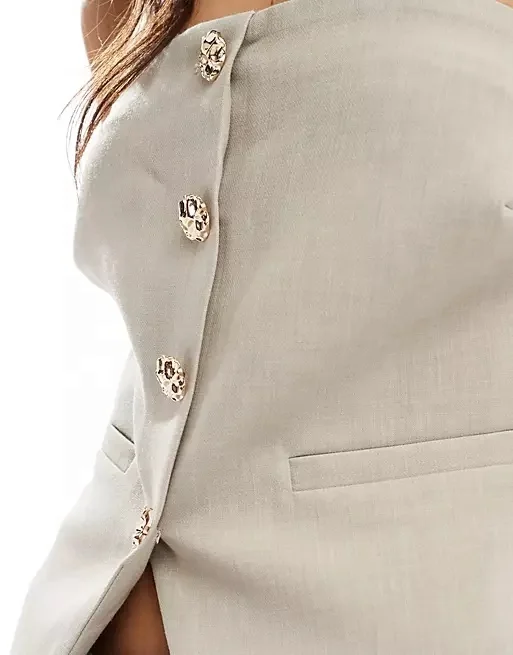 New Fashion Bandeau Style Gold Button Blouses Elegant Women Elegant Sleeves tank Tops for Women