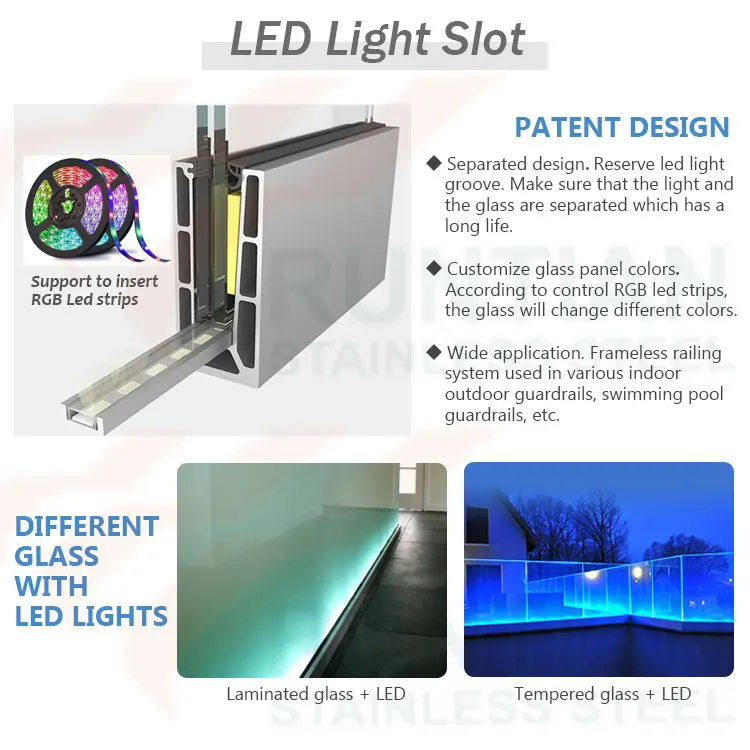 Luxury outdoor stair railing frameless balcony glass fence balustrade handrail black aluminum railing