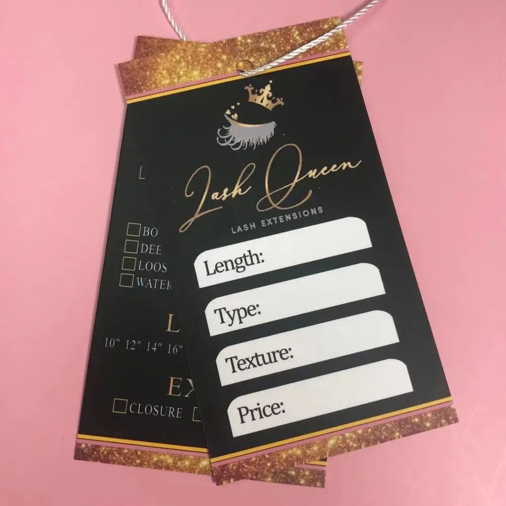hair tag logo swing tag/label luxury foil tags maker for human hair
